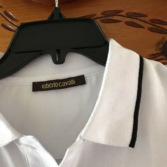 ROBERTO Cavalli polo shirt white with black accent slim fit size XL - Picture 4 of 6